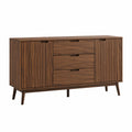 Buffet 160 x 40 x 85 cm en bois brun noyer avec 3 tiroirs et 2 portes style moderne