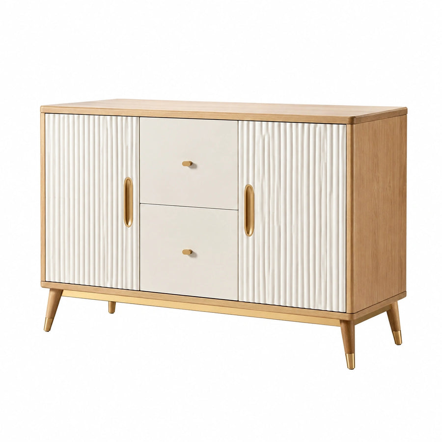 Buffet 120 x 40 x 85 cm en bois beige et blanc à 2 portes 2 tiroirs style contemporain