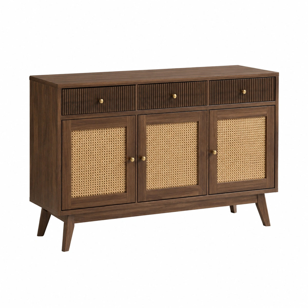 Buffet 160 x 40 x 85 cm en bois brun avec cannage rangement style rétro