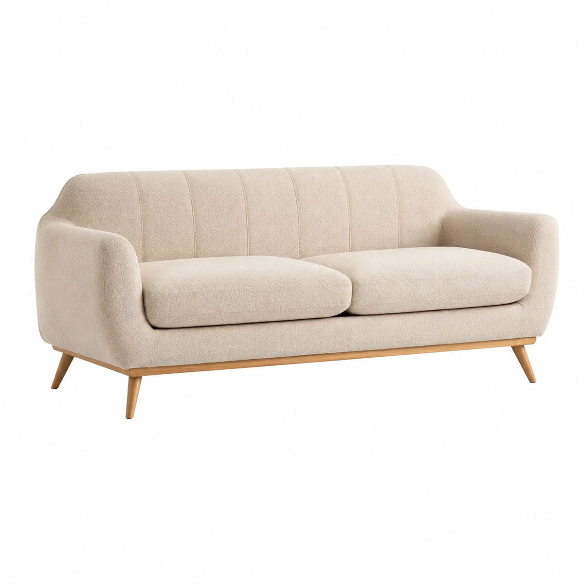 Canapé 2 places 180 cm en tissu bouclette beige avec pieds en bois style contemporain