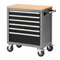 Servante d'atelier 77 x 46 x 97 cm en acier noir et gris avec plateau en bois à roulettes