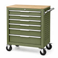 Servante d'atelier 72 x 46 x 86 cm en acier vert avec plateau en bois à 6 tiroirs mobile