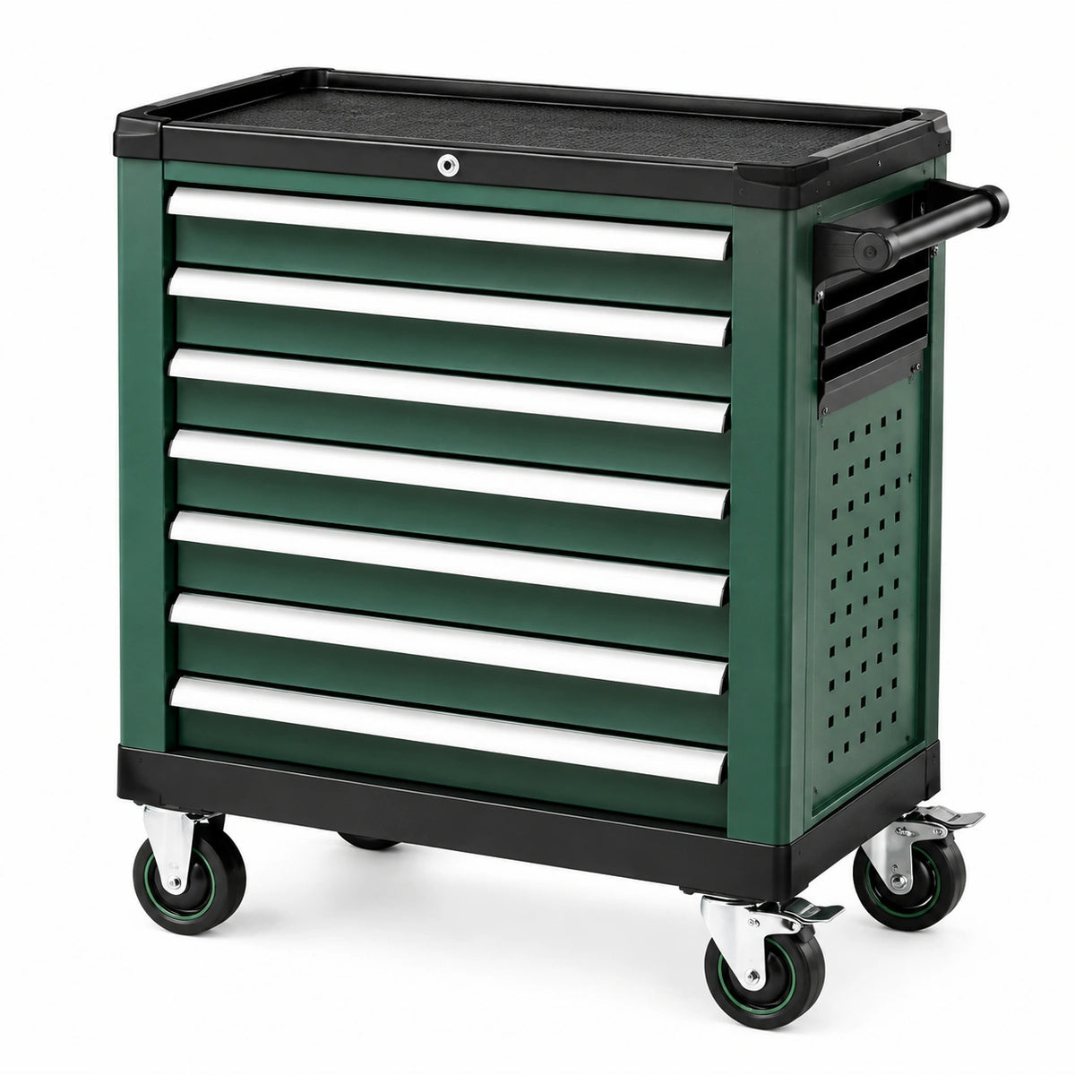 Servante d atelier 77 x 46 x 98 cm en acier vert et noir à 7 tiroirs sur roulettes