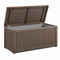 Coffre de rangement extérieur 120 x 55 x 60 cm en résine marron avec couvercle articulé