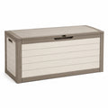 Coffre de rangement extérieur 120 x 60 x 63 cm en résine beige et taupe avec couvercle