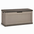 Coffre de rangement extérieur 120 x 60 x 63 cm en polypropylène taupe avec couvercle