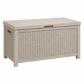 Coffre de rangement 120 x 61 x 63 cm en résine tressée beige avec couvercle style contemporain