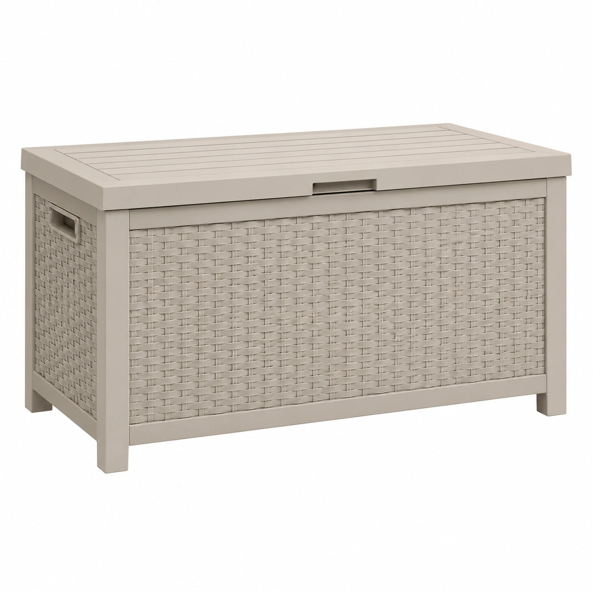 Coffre de rangement 120 x 61 x 63 cm en résine tressée beige avec couvercle style contemporain