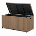 Coffre de rangement extérieur 120 x 60 x 63 cm aspect bois brun avec couvercle relevable