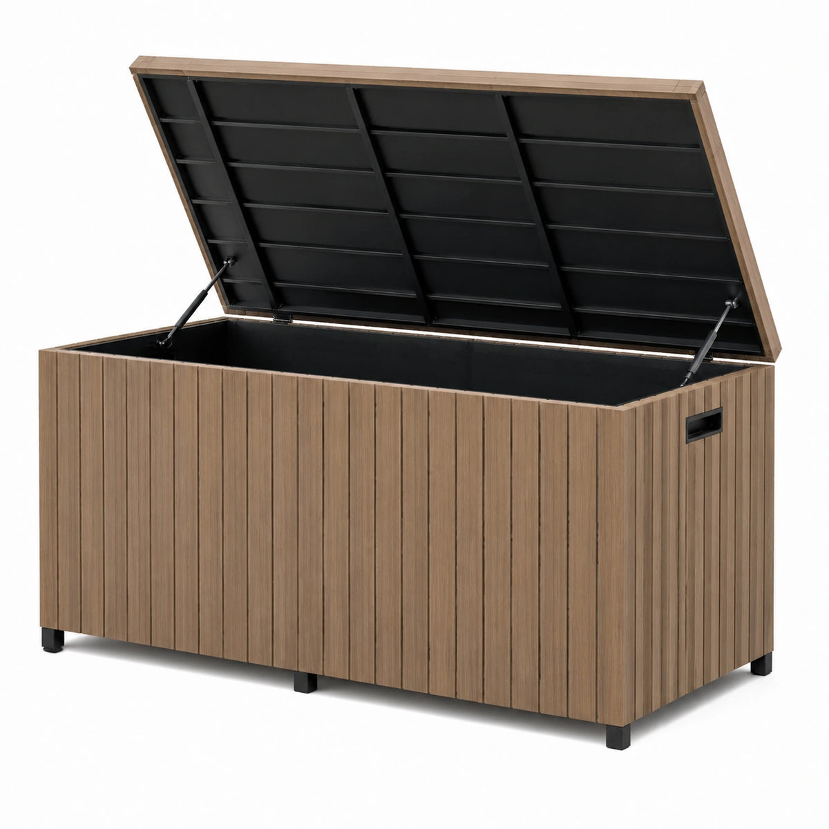 Coffre de rangement extérieur 120 x 60 x 63 cm aspect bois brun avec couvercle relevable