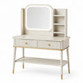 Coiffeuse 100 x 45 x 150 cm en bois blanc avec miroir LED rangements style contemporain