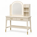 Coiffeuse 100 x 45 x 150 cm en panneaux de bois blanc crème avec miroir éclairé LED et rangement