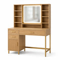 Coiffeuse 120 x 50 x 180 cm en bois chêne avec miroir lumineux et rangements style moderne