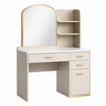 Coiffeuse 100 x 45 x 145 cm beige et doré en panneaux dérivés du bois avec miroir et rangement style contemporain