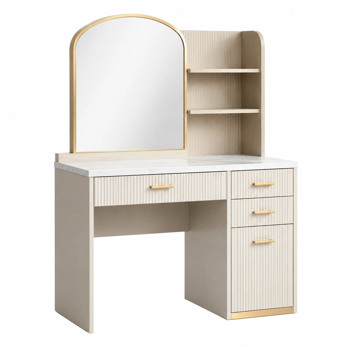 Coiffeuse 100 x 45 x 145 cm beige et doré en panneaux dérivés du bois avec miroir et rangement style contemporain